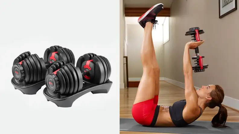 a set of bowflex adjustable dumbbells