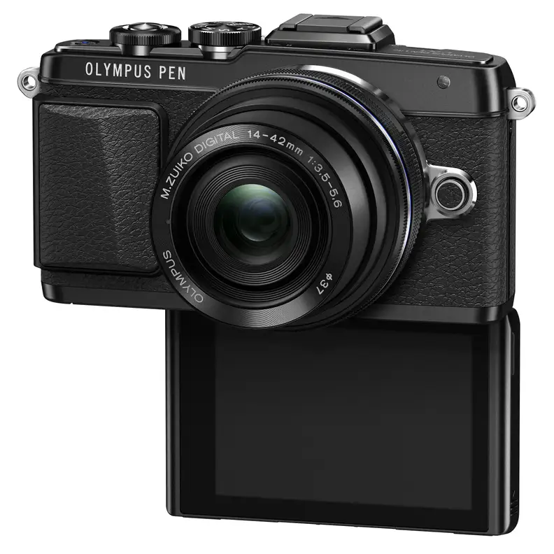 The E-PL7's major hardware innovation is this downward-angling LCD screen, which helps selfie shooters.