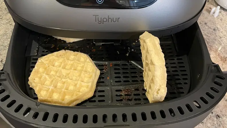 Baked, frozen waffles inside the Typhur Dome Air Fryer.