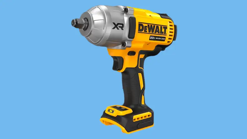 A close-up of the Dewalt DCF900 high-torque impact wrench floating in a blue void.