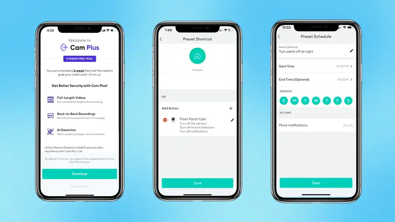 Screenshots of the compatible Wyze app.