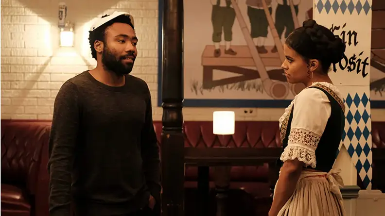 A still from Atlanta featuring Donald Glover and Zazie Beetz