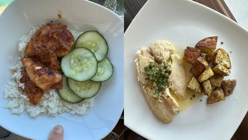Two plates of Dinnerly product food.