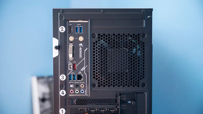 A view of the rear ports