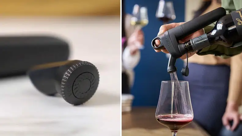 A small aerator is attached to the top of the Coravin Pivot Plus.