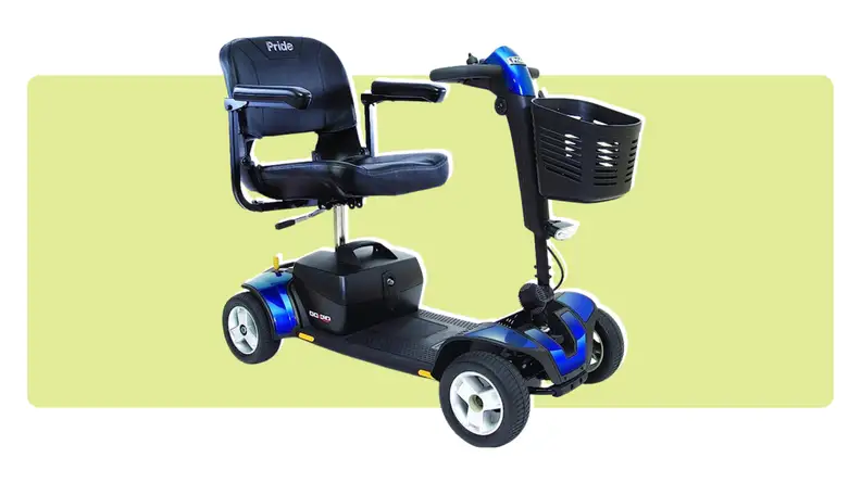 The Go-go mobility scooter on a green and white background