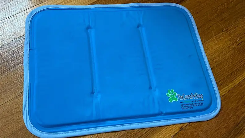 the green pet shop cooling mat on a wooden floor