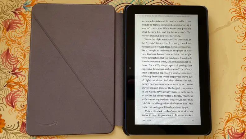 The page of a novel on the tablet's display screen.