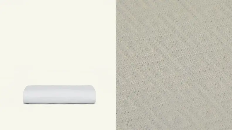 On left, folded mattress protector.