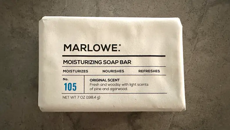 Marlowe Soap package against a dark grey background.