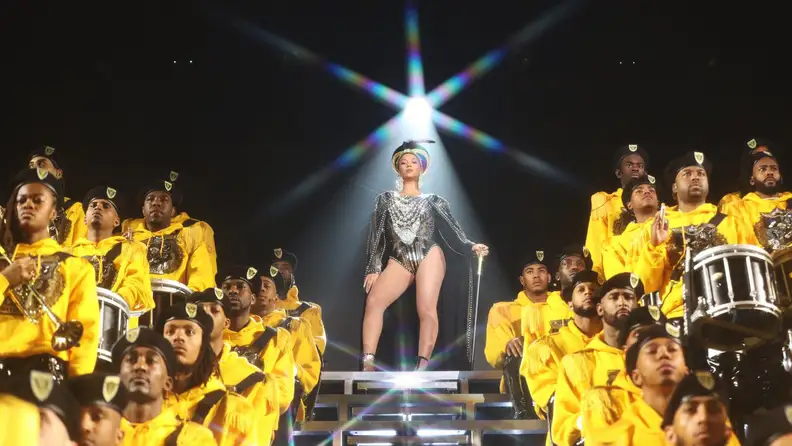 Beyoncé with a group of dancers, as seen in "Homecoming," one of the best celebrity documentaries to stream now.