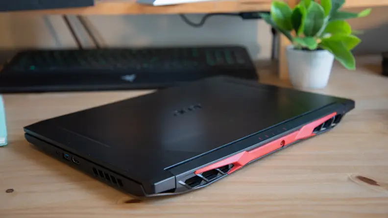 The rear of the laptop is shown