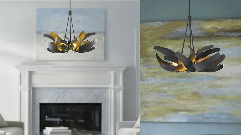 Side-by-side images of the Corona Pendant from Lumens