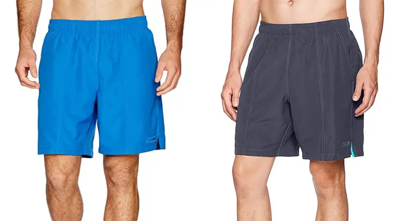 men wearing blue Speedo swim trunks