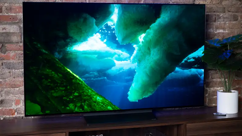 The LG C2 television with an underwater Antarctic documentary scene onscreen.
