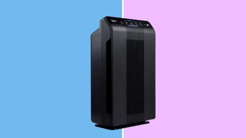 Winix air purifier on a blue and purple background