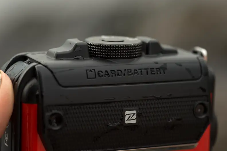 A photo of the Nikon Coolpix AW130's battery door.