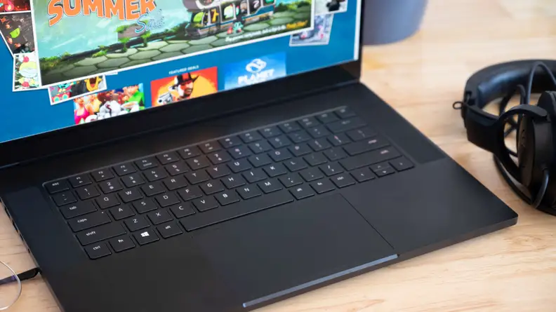A closeup of the keyboard and trackpad
