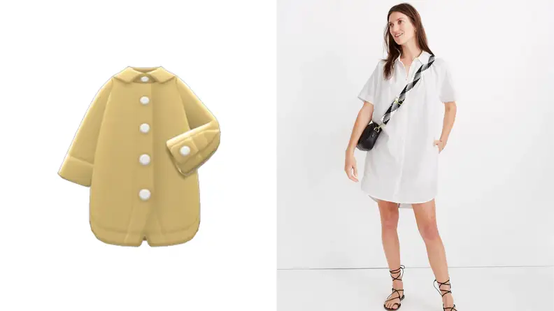 A dress from Animal Crossing and a similar dress from Madewell.