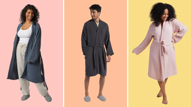 Three models wearing the Parachute robe