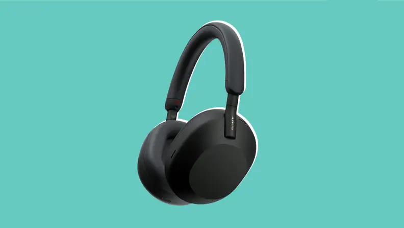 Sony noise cancelling headphones on a blue background