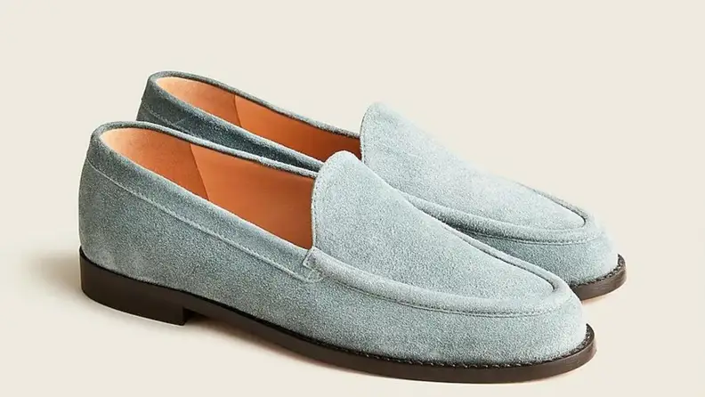 Light blue suede loafer shoes