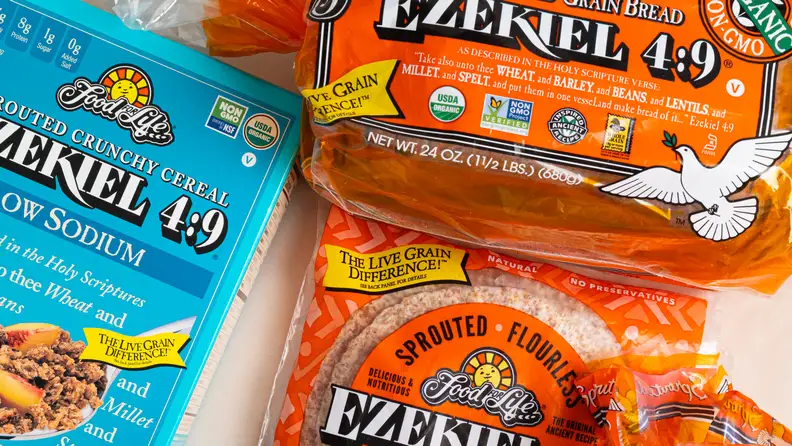 Bags of packaged breads from Food For Life Baking Company