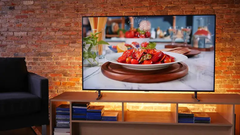 A Samsung QLED TV displaying content