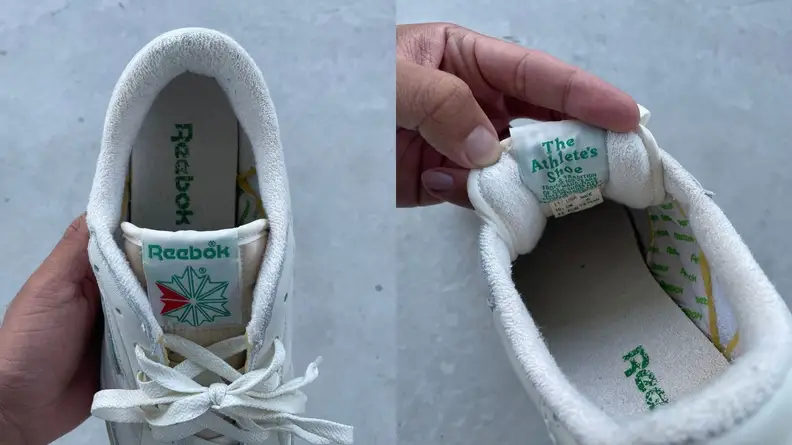 Reebok Club C 85 Vintage inside, showing off the insole, terry cloth padding, and tongue.
