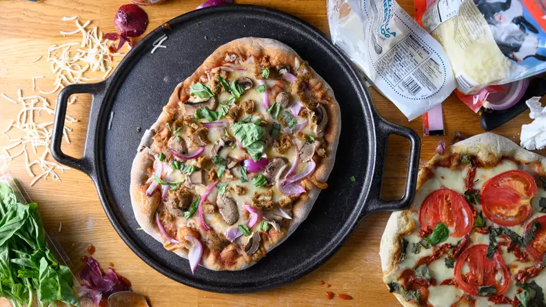Pizza on a lodge pan