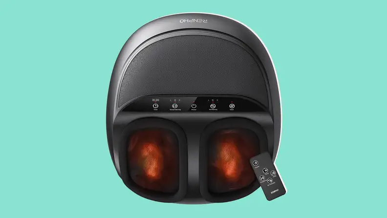 Renpho foot massager no a blue background