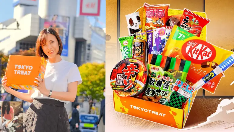 Tokyo Treat founder Ayumi Chikamoto holding a box of Tokyo Treat with an open box.
