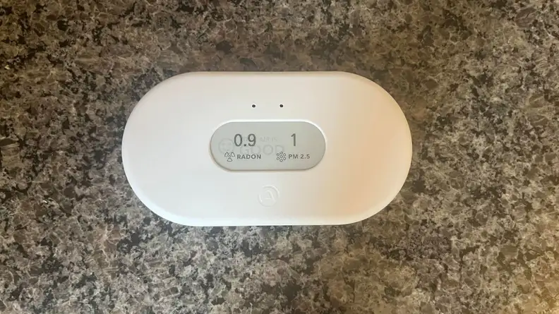 View of Airthings View Plus screen showing radon and PM readings.