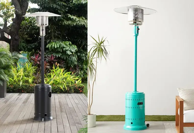 Two different photos of patio heaters
