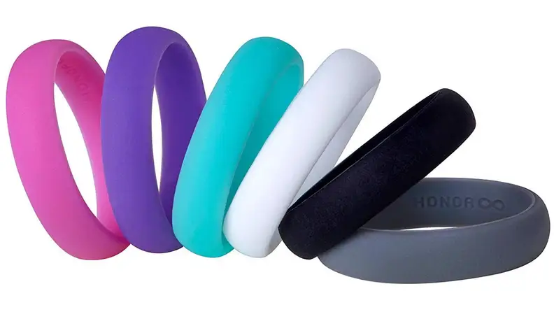 Silicone wedding bands in six colors