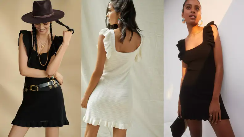 woman wearing black and white dress