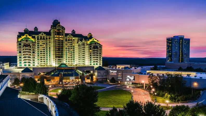 The view of an entire resort complex at night
