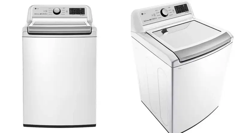 The LG WT7300CW top-load washing machine on a white background.
