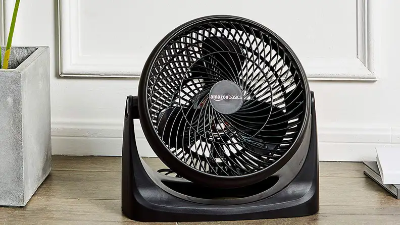 The AmazonBasics Air-Circulator desk fan.