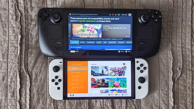Two handheld gaming consoles next to one another