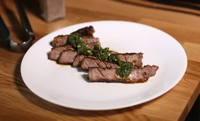 Finished steak after resting in the CIO