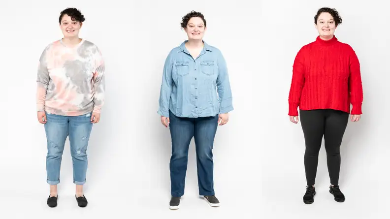 Person standing side by side in different outfits