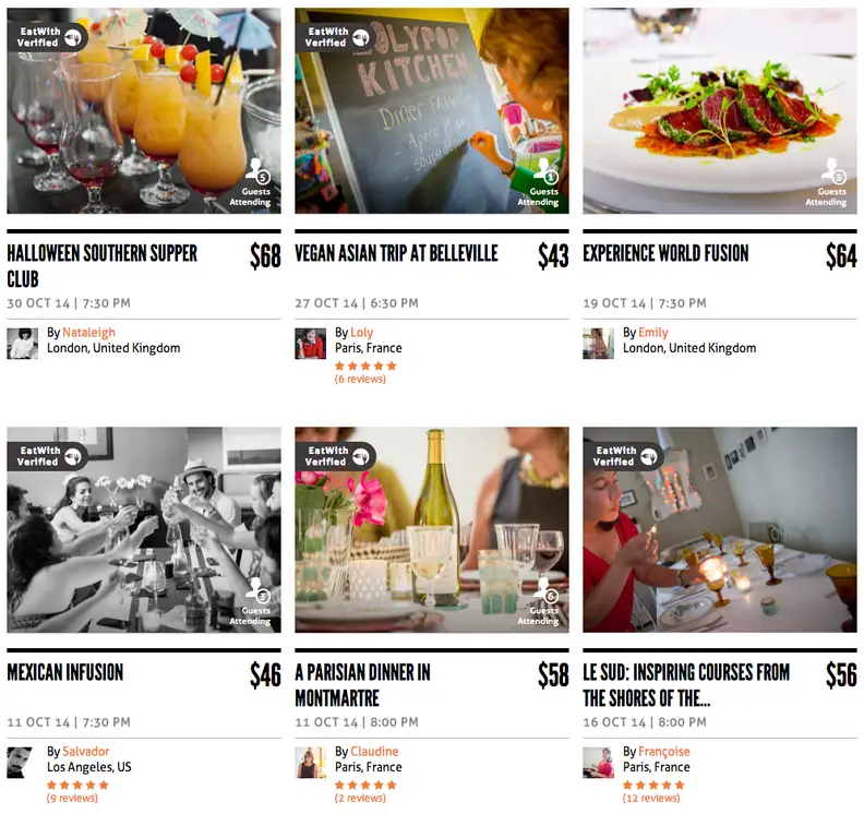 A sampling of upcoming EatWith meals