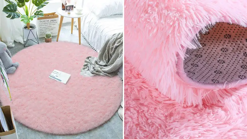A furry pink rug.