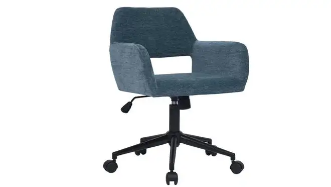 Product shot of dark blue desk chair.