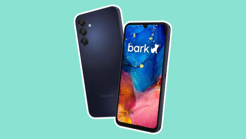 Two Bark phones on a green background.