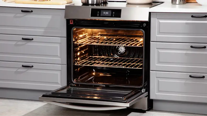 Oven door of the Frigidaire Gallery GCFI3060BF 30" Induction Range opened to display the interior.