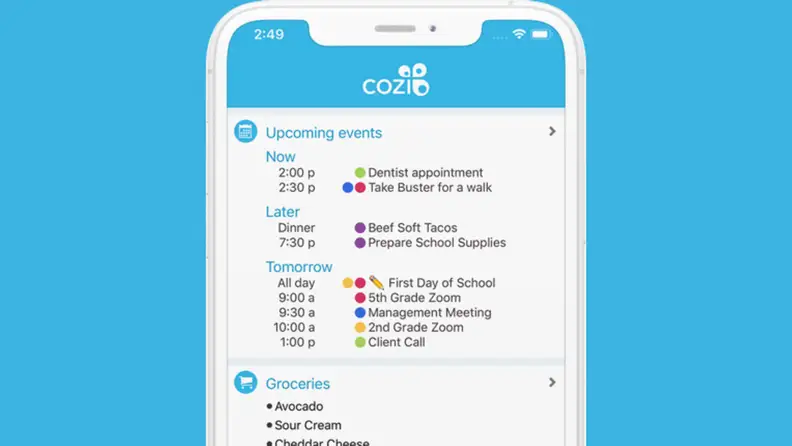A phone screen with the Cozi app interface.