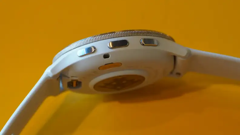Three silver buttons on the side of the Garmin Venu 3 smartwatch.