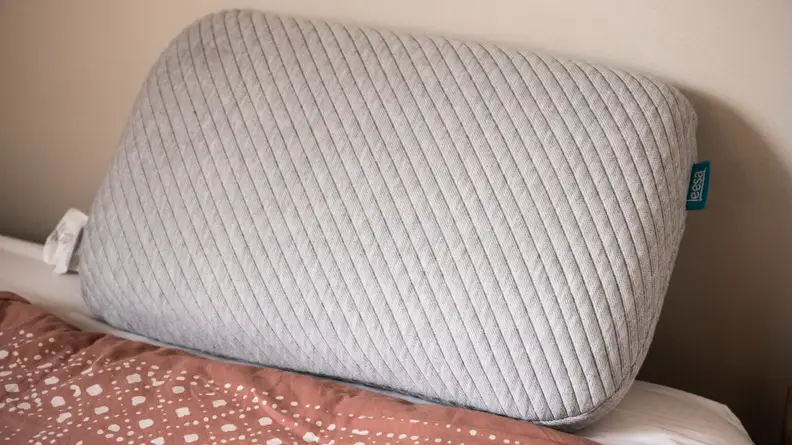 Leesa pillow without a pillowcase on bed
